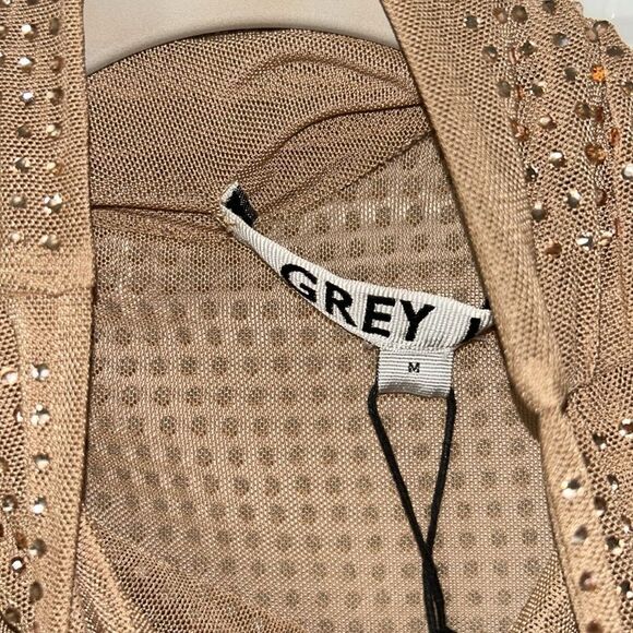 Grey Lab Embellished Tan Turtleneck Mesh Bodysuit(Size Medium) - Picture 7 of 10